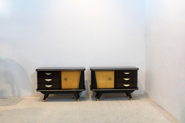 Dutch Wooden Nightstands, 1950s, Set of 2-MO-1005756