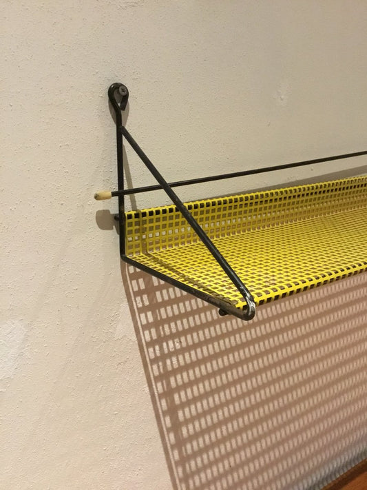 Dutch Yellow Perforated Metal Wall Shelf by Tjerk Reijenga for Pilastro, 1960s