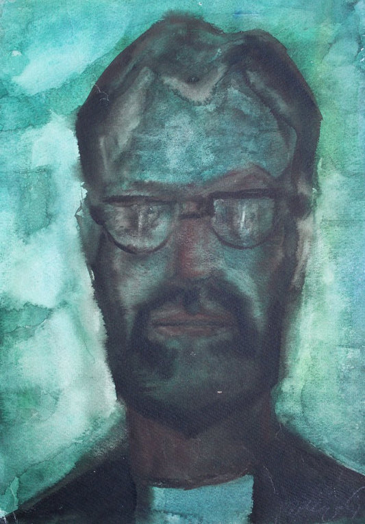 Dzidra Ezergaile, Portrait of a Man with Glasses, 1960s, Watercolor on Paper