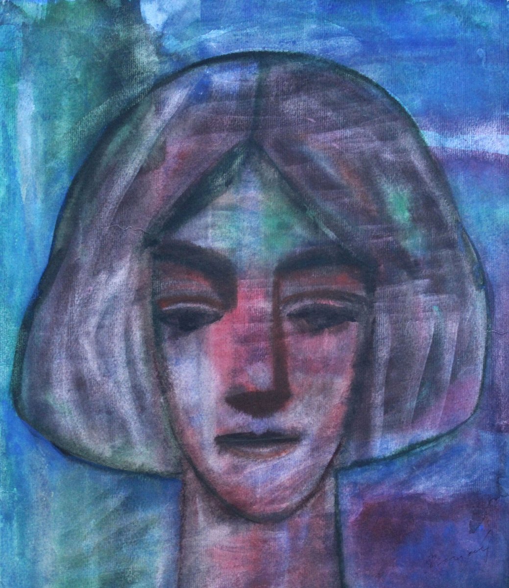 Dzidra Ezergaile, Portrait, Watercolor on Paper