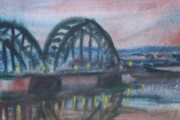 Dzidra Ezergaile, Railway Bridge, 1968, Watercolor on Paper-FNC-1803950