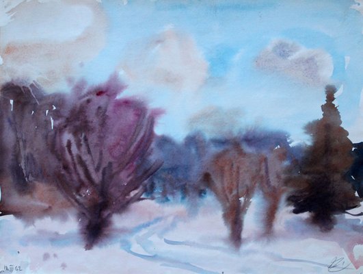 Dzidra Ezergaile, Winter Landscape, 1962, Watercolor on Paper-FNC-1803994