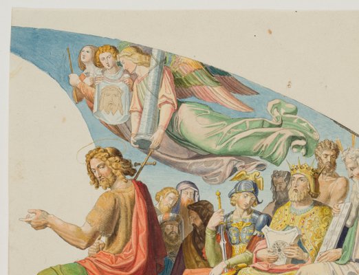 E. Daege, Fresco Design With Christ, Moses and the Veronica's Sweat Shroud, 19th-Century, Watercolor-OJR-1273491