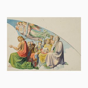 E. Daege, Fresco Design With Christ, Moses and the Veronica's Sweat Shroud, 19th-Century, Watercolor-OJR-1273491