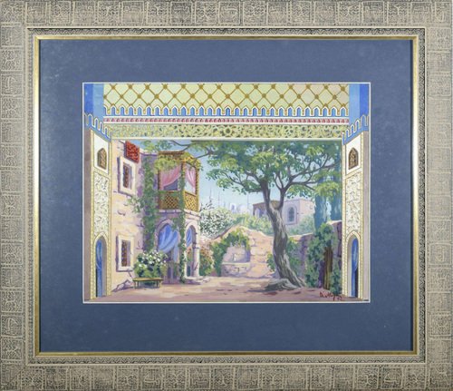 E. Katlops, Scenography for the Show Aršil Mal Alan (the Cloth Peddler), Tempera on Paper, Framed