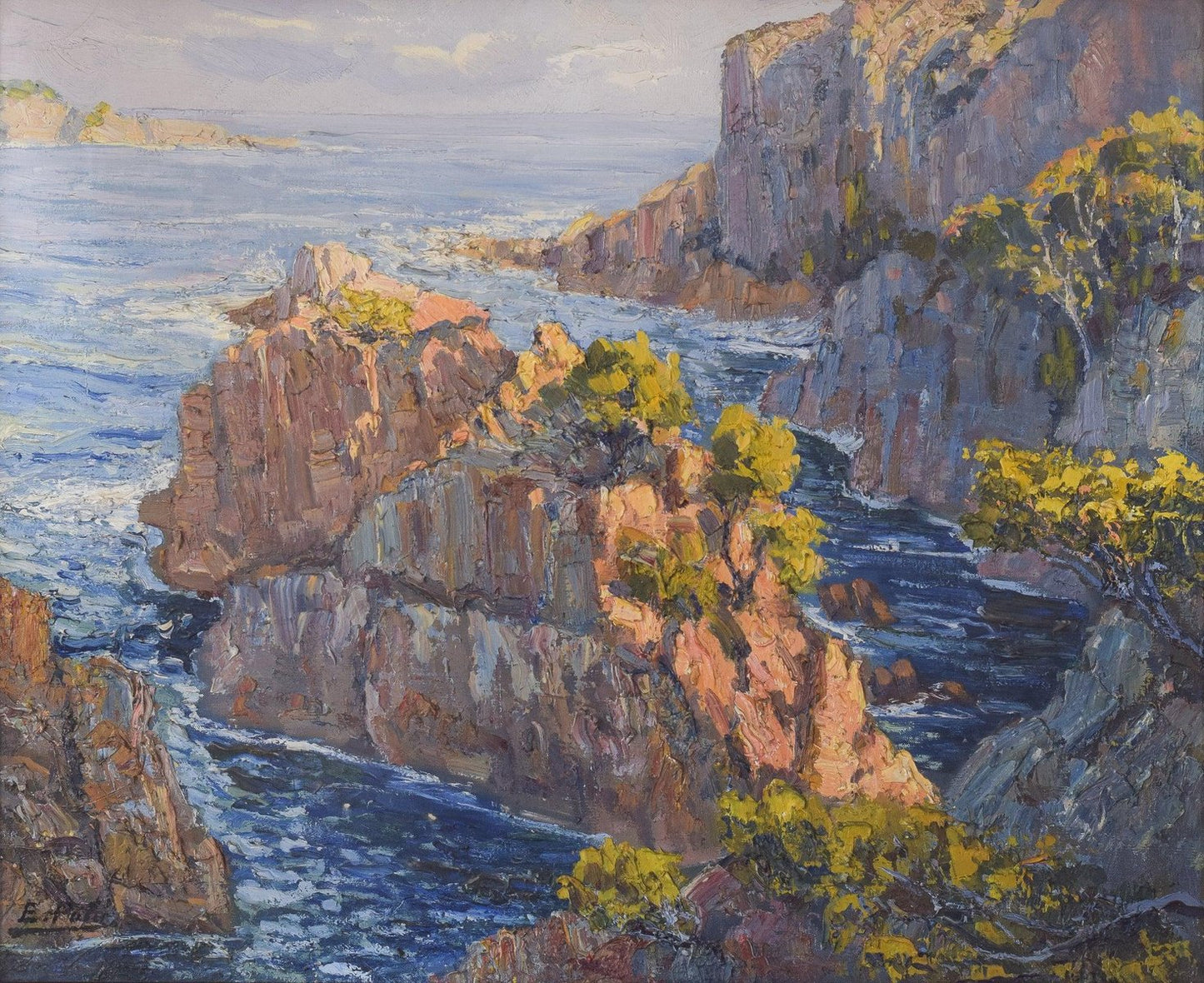 E. Palá, Impressionist Coastal Seascape, 20th-century, Oil on Canvas, Framed