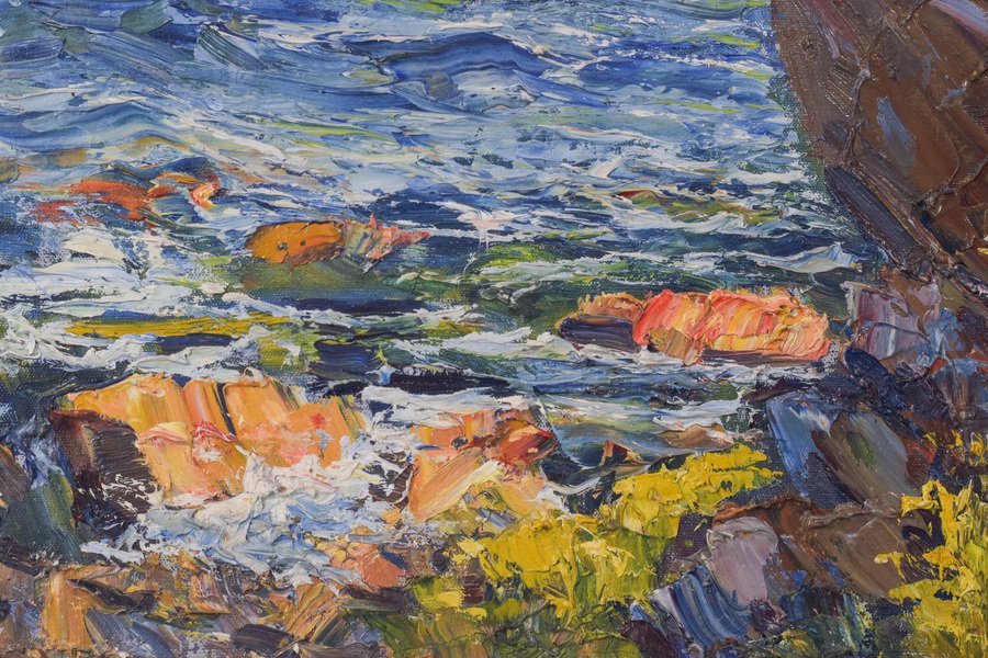 E. Palo, Impressionist Coastal Seascape 2, 20th-Century, Oil on Canvas, Framed-AOI-1125131