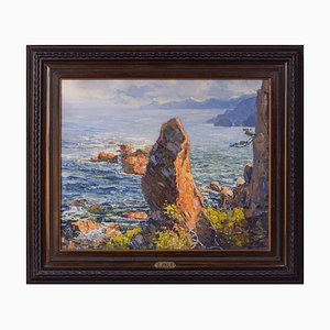 E. Palo, Impressionist Coastal Seascape 2, 20th-Century, Oil on Canvas, Framed-AOI-1125131