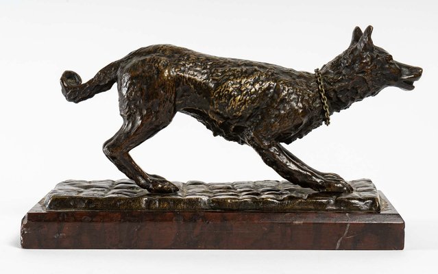 E. Vrillard, Sheepdog Wants to Play, 1800s, Bronze Sculpture-UQL-1334811