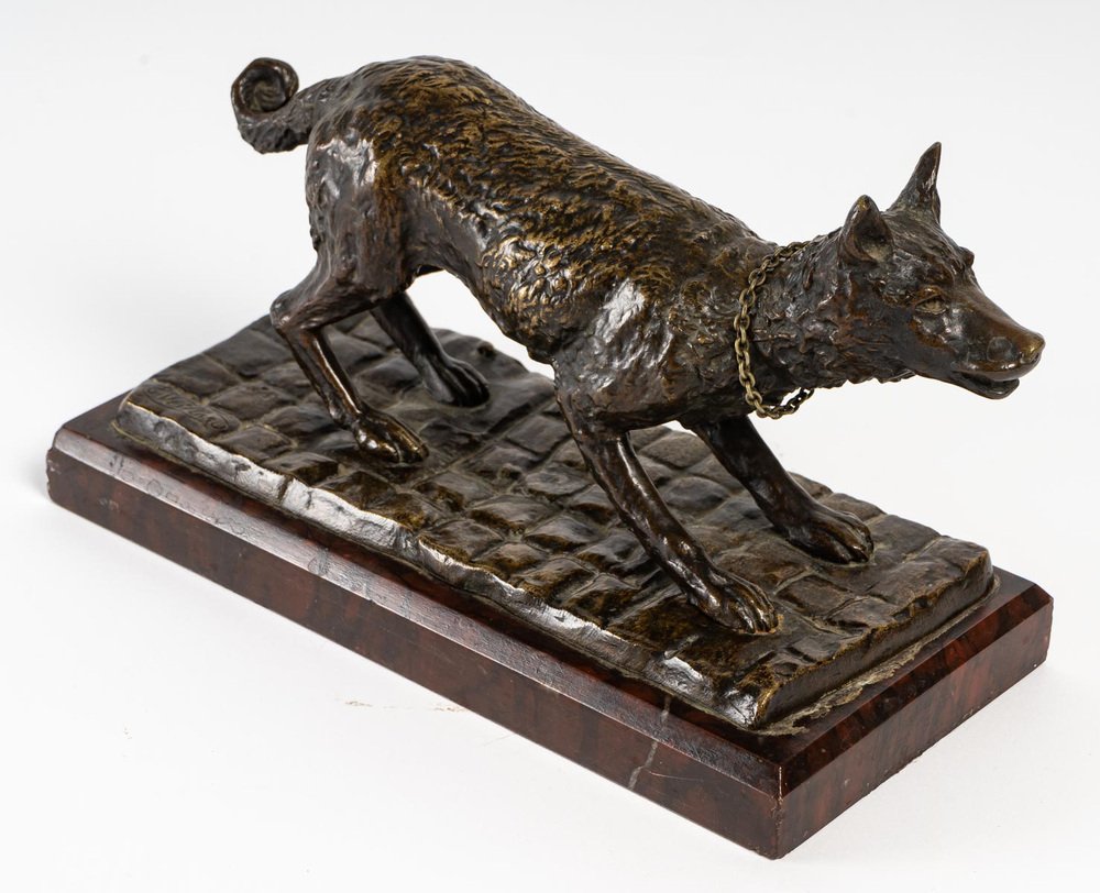 E. Vrillard, Sheepdog Wants to Play, 1800s, Bronze Sculpture