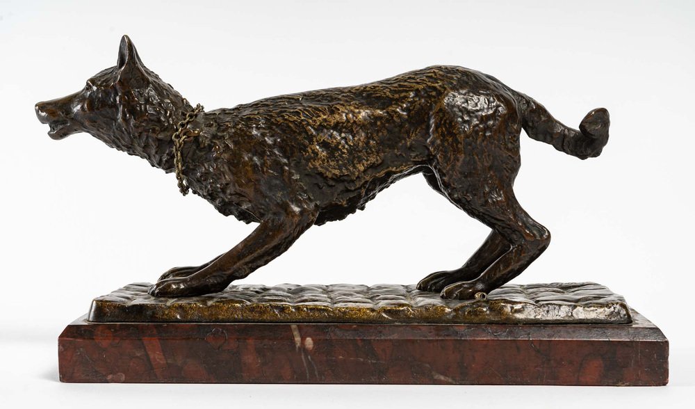 E. Vrillard, Sheepdog Wants to Play, 1800s, Bronze Sculpture