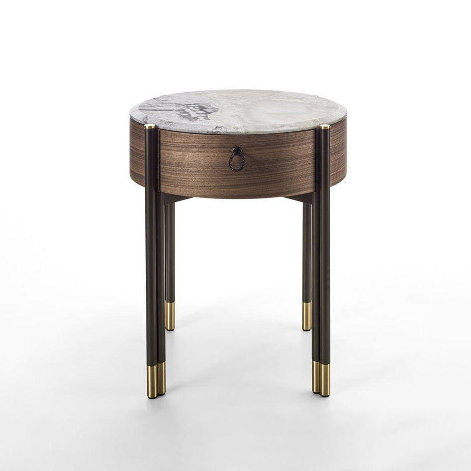 Bayus Tondo 44 - Round Walnut Bedside Table by Porada #Marble | Dover white