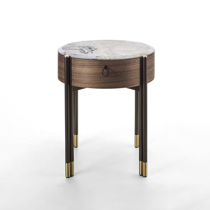 Bayus Tondo 44 - Round Walnut Bedside Table by Porada #Marble | Dover white