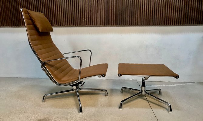 EA 124 Aluminium Lounge Chair & EA 125 Ottoman by Charles & Ray Eames for Vitra, 1958, Set of 2-JP-998156