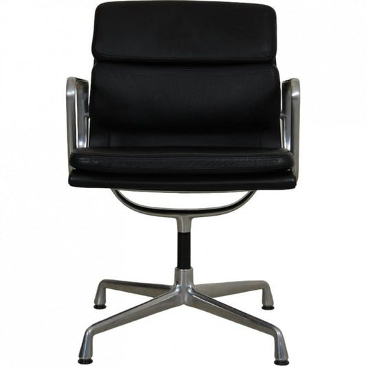 Ea-208 Softpad Chair in Black Leather and Aluminium by Charles Eames, 2000s