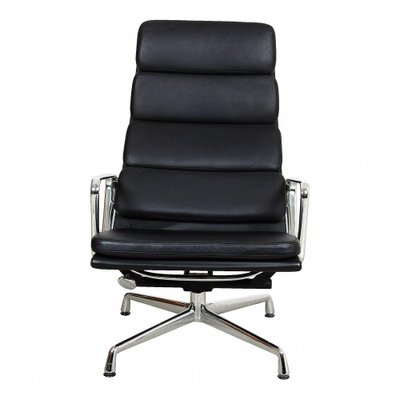 EA-222 Softpad Chair in Black Leather and Chrome by Charles Eames for Vitra-MTD-1400553