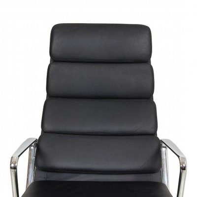 EA-222 Softpad Chair in Black Leather and Chrome by Charles Eames for Vitra-MTD-1400553