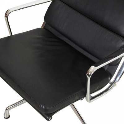 EA-222 Softpad Chair in Black Leather and Chrome by Charles Eames for Vitra-MTD-1400553