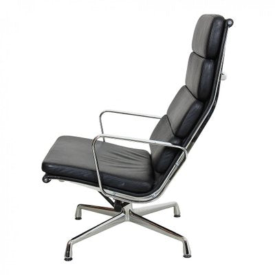 EA-222 Softpad Chair in Black Leather and Chrome by Charles Eames for Vitra-MTD-1400553