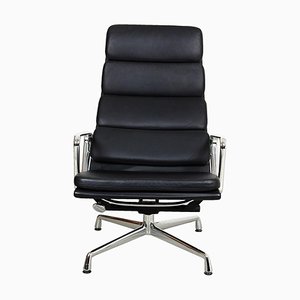 EA-222 Softpad Chair in Black Leather and Chrome by Charles Eames for Vitra-MTD-1400553