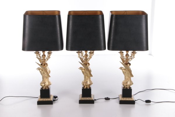 Eagle Guilded Table Lamps by Jacques Charles for Maison Charles, Set of 3-EZZ-1250335