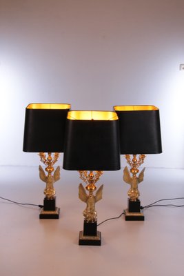 Eagle Guilded Table Lamps by Jacques Charles for Maison Charles, Set of 3-EZZ-1250335