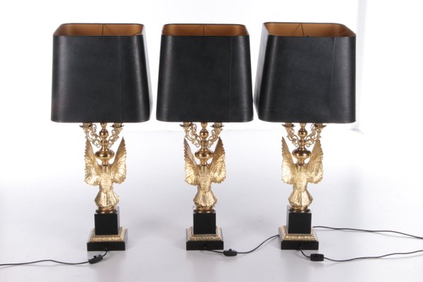 Eagle Guilded Table Lamps by Jacques Charles for Maison Charles, Set of 3-EZZ-1250335