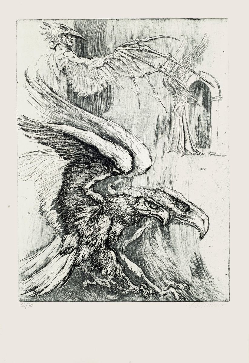 Eagles - Original Etching by M. Chirnoaga - Late 20th Century Late 20th Century