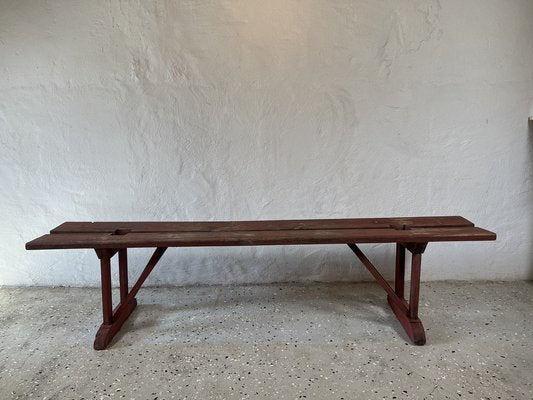 Earls 20th Century Rustic Swedish Wood Bench with Patinated Red-IJL-1702223