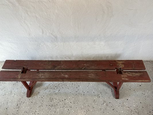 Earls 20th Century Rustic Swedish Wood Bench with Patinated Red-IJL-1702223