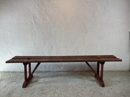 Earls 20th Century Rustic Swedish Wood Bench with Patinated Red-IJL-1702223