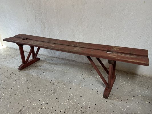 Earls 20th Century Rustic Swedish Wood Bench with Patinated Red-IJL-1702223