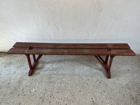 Earls 20th Century Rustic Swedish Wood Bench with Patinated Red-IJL-1702223