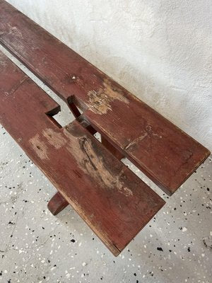 Earls 20th Century Rustic Swedish Wood Bench with Patinated Red-IJL-1702223