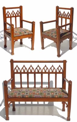 Early 1900 Secessionist Sofa and Armchairs, Set of 3-GKB-1073152