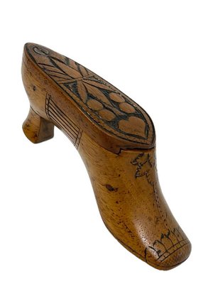 Early 19th Century Dutch Wooden Shoe Shaped Snuff Box-UCH-1224301