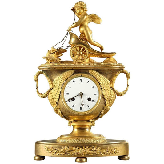 Early 19th-Century Empire Mantel Clock with Cupid in a Chariot