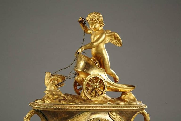 Early 19th-Century Empire Mantel Clock with Cupid in a Chariot