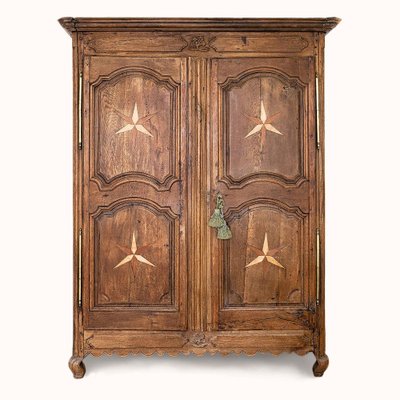 Early 19th Century French Louis Xv Style Armoire or Wardrobe with Star Shaped Inlays-YK-2036534