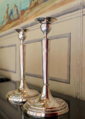 Early 19th Century Italian Empire Silver Candlesticks, Rome, 1811, Set of 2-AXE-1433408