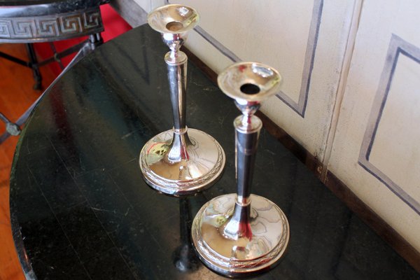 Early 19th Century Italian Empire Silver Candlesticks, Rome, 1811, Set of 2-AXE-1433408