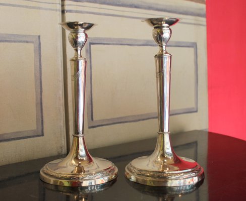 Early 19th Century Italian Empire Silver Candlesticks, Rome, 1811, Set of 2-AXE-1433408