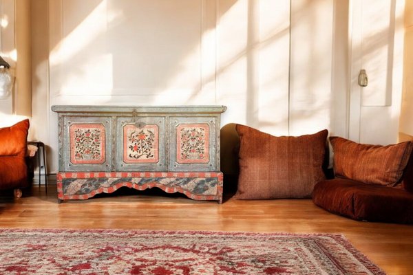 Early 19th Century Light Blue Floral Painted Blanket Chest-BGS-2035716