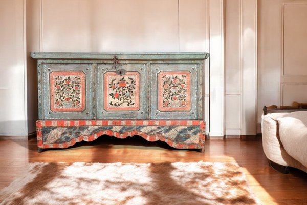 Early 19th Century Light Blue Floral Painted Blanket Chest-BGS-2035716