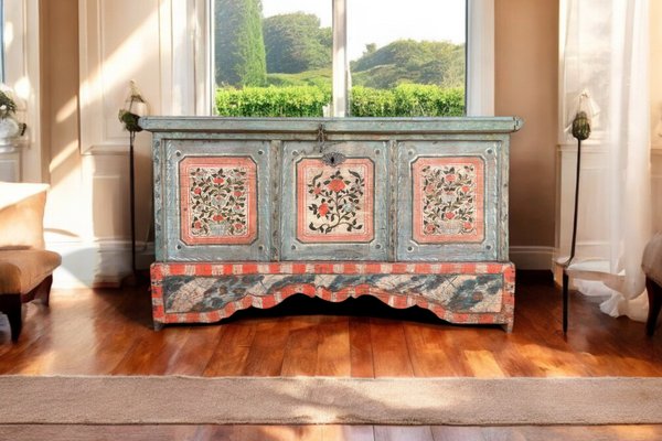 Early 19th Century Light Blue Floral Painted Blanket Chest-BGS-2035716