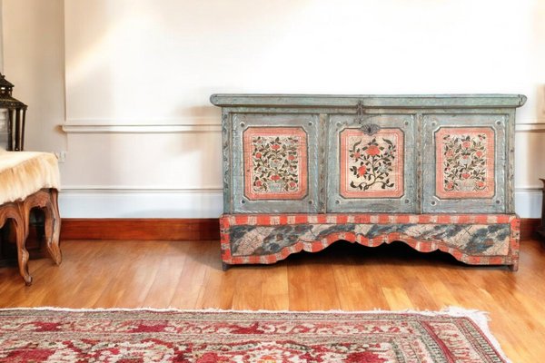 Early 19th Century Light Blue Floral Painted Blanket Chest-BGS-2035716