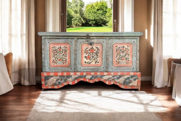 Early 19th Century Light Blue Floral Painted Blanket Chest-BGS-2035716