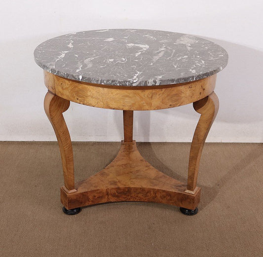 Early 19th Century Restoration Era Walnut Pedestal Table with Marble Top