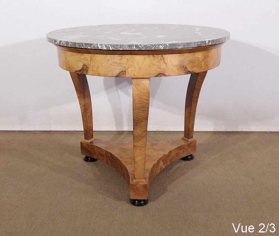 Early 19th Century Restoration Era Walnut Pedestal Table with Marble Top