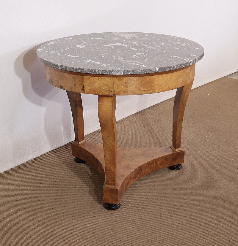 Early 19th Century Restoration Era Walnut Pedestal Table with Marble Top